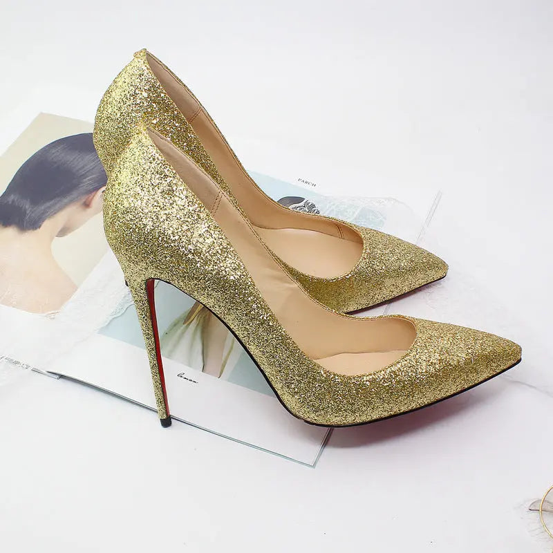 Glitter pointed high heels Cjdropshipping
