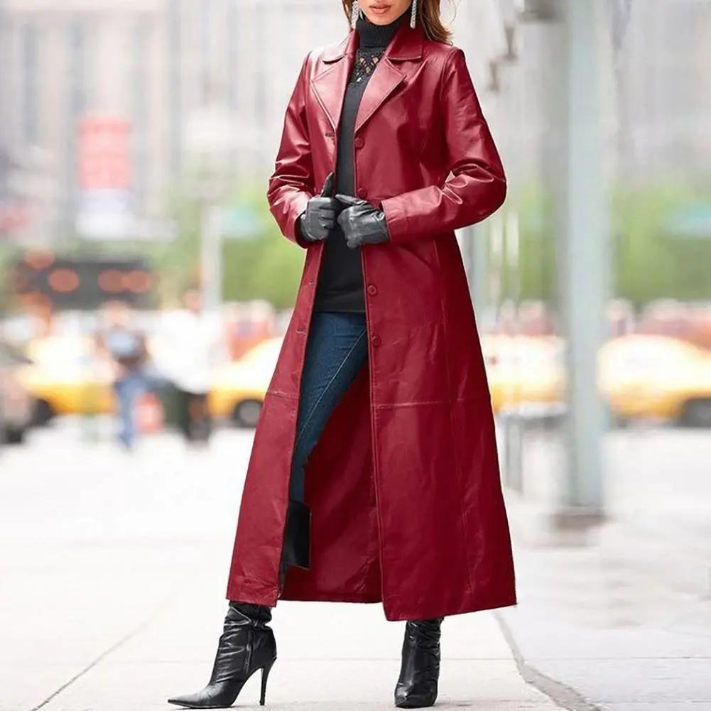 European and American women's leather coat long coat Cjdropshipping