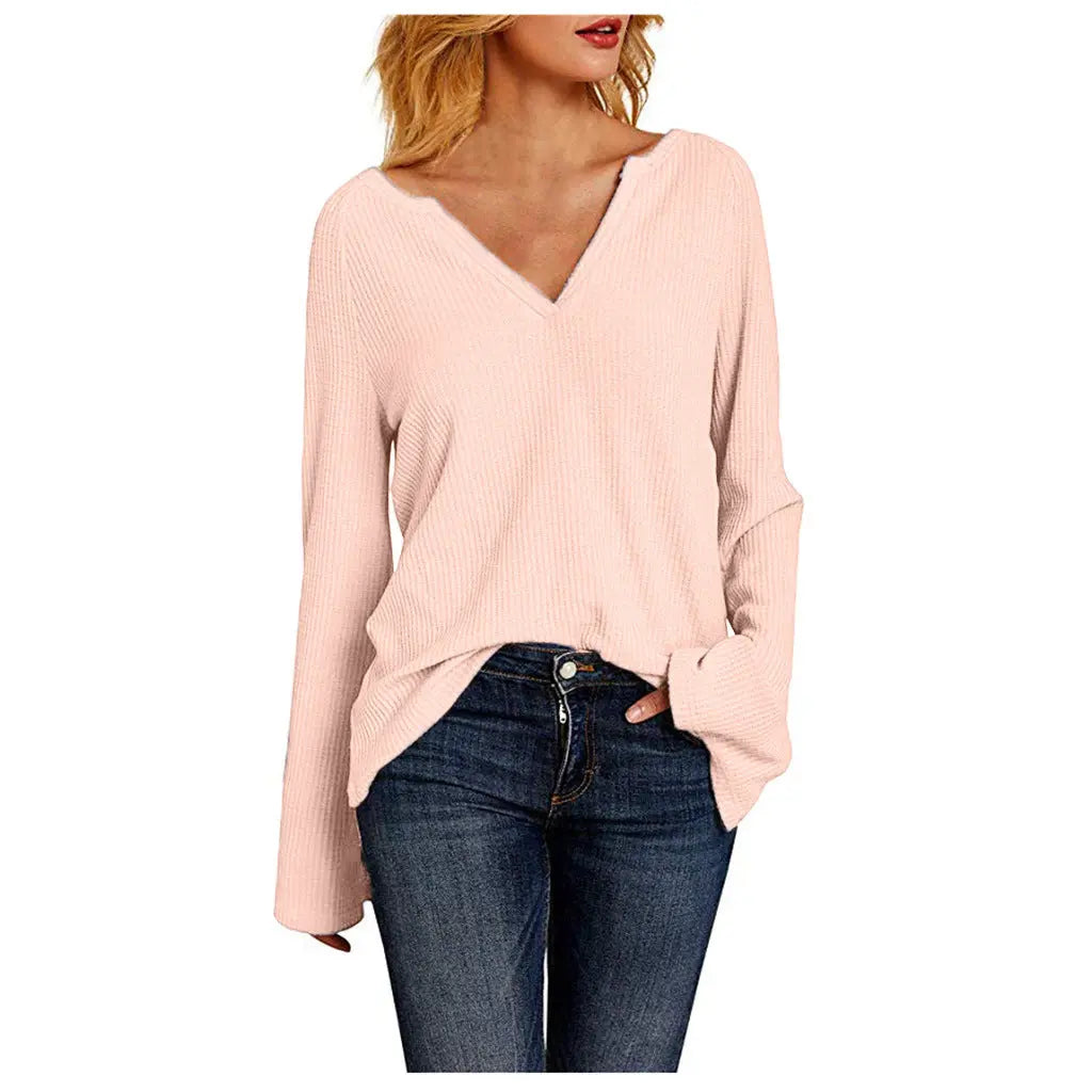 New Style Trumpet Sleeve Casual V-Neck Women's T-Shirt Top Cjdropshipping