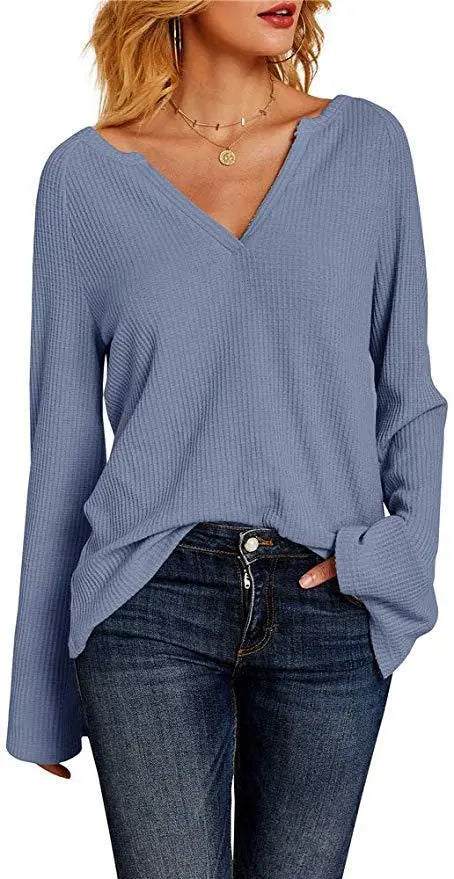 New Style Trumpet Sleeve Casual V-Neck Women's T-Shirt Top Cjdropshipping