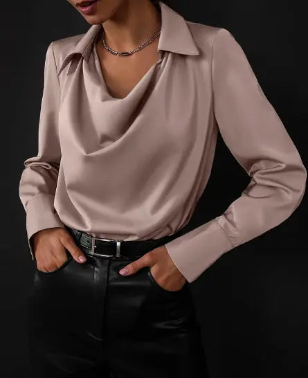 Women's Fashion Long Sleeve Irregular Collar Drape Shirt JNi3 shop