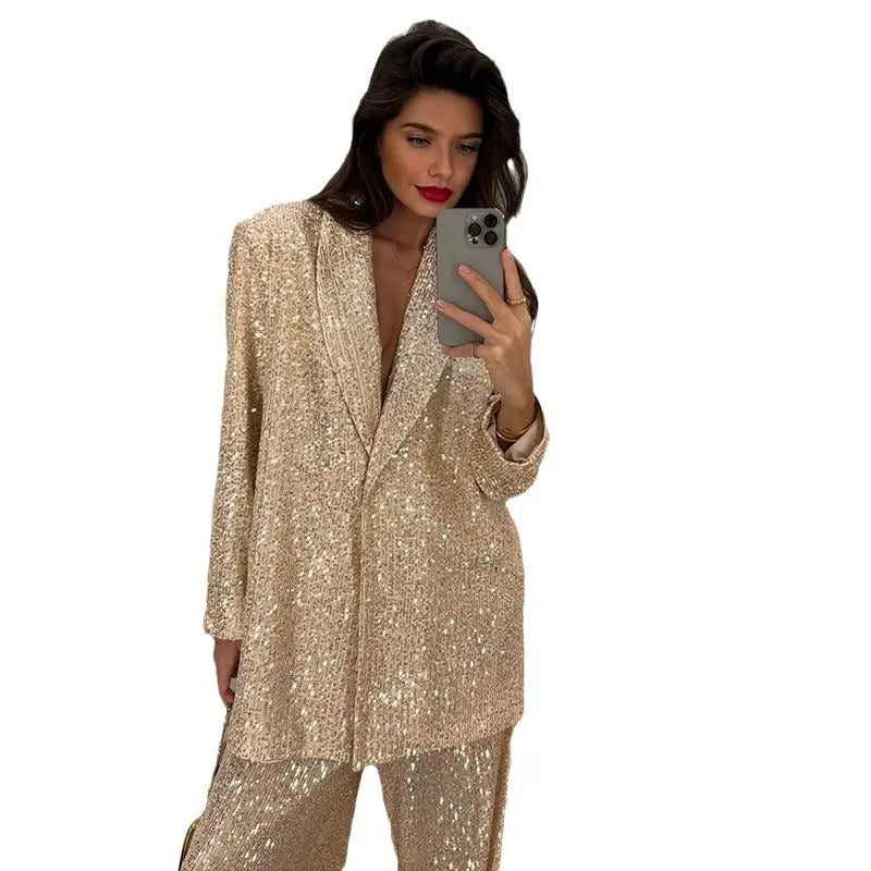 Casual Women's Clothing Sequin Blazer Trousers Suit Cjdropshipping