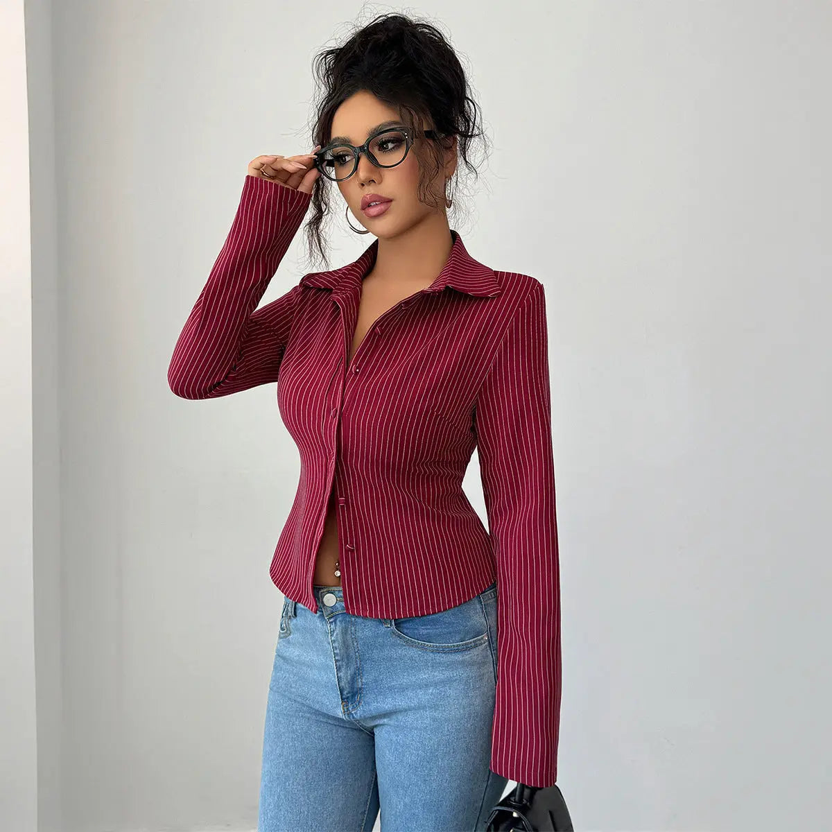Fashion Striped Long Sleeves Cardigan Shirt Women JNi3 shop