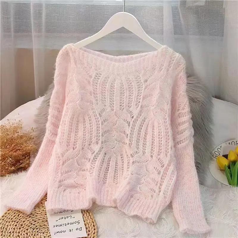 Women's Sweater Pullover Loose Autumn Clothing Retro Twist Hollow Top Short JNi3 shop