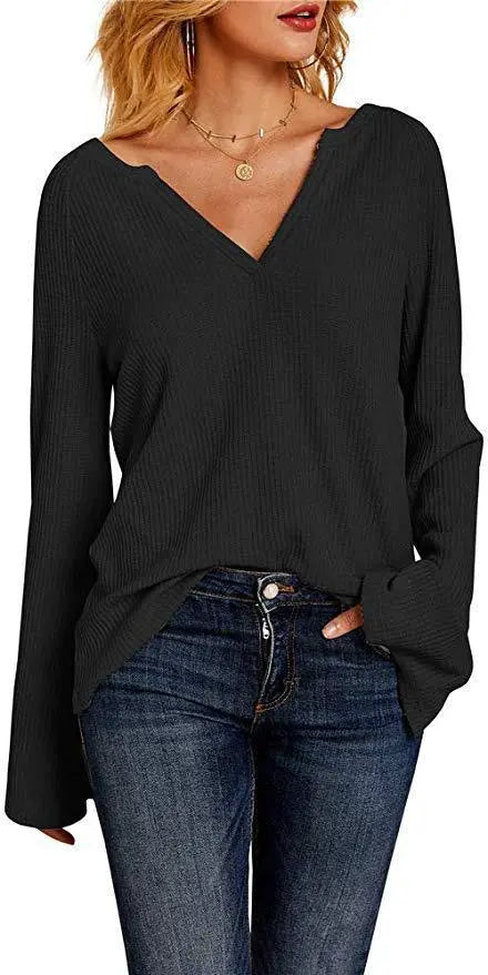 New Style Trumpet Sleeve Casual V-Neck Women's T-Shirt Top Cjdropshipping