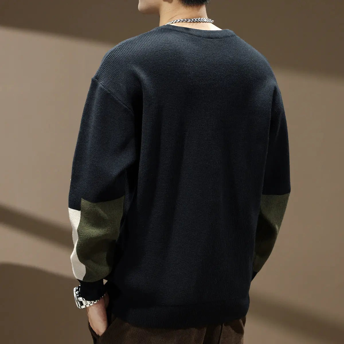 High Sense Color Contrast Patchwork Male Loose-fitting Oversized Sweater Dropshipman
