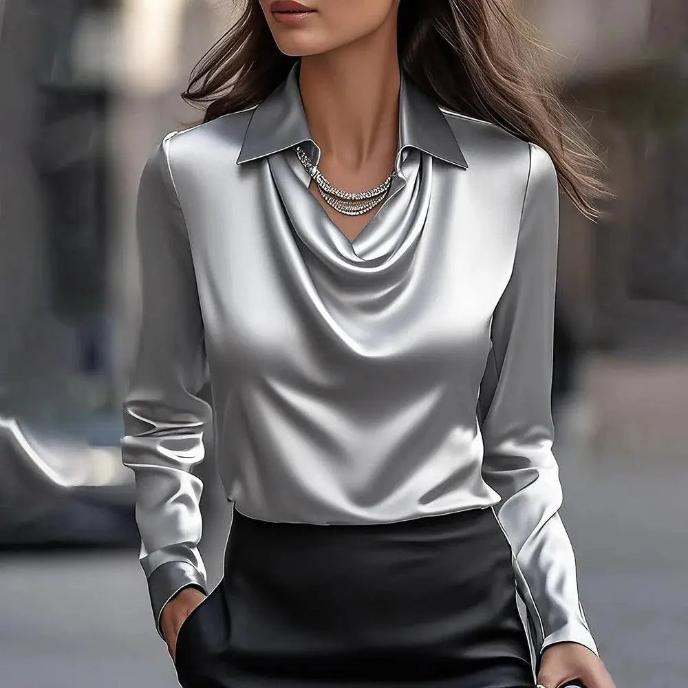 Women's Fashion Long Sleeve Irregular Collar Drape Shirt JNi3 shop