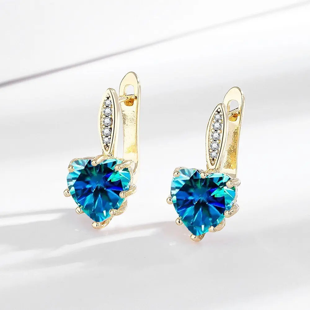 All-matching Fashion Multicolor Heart-shaped Zircon Earrings JNi3 shop