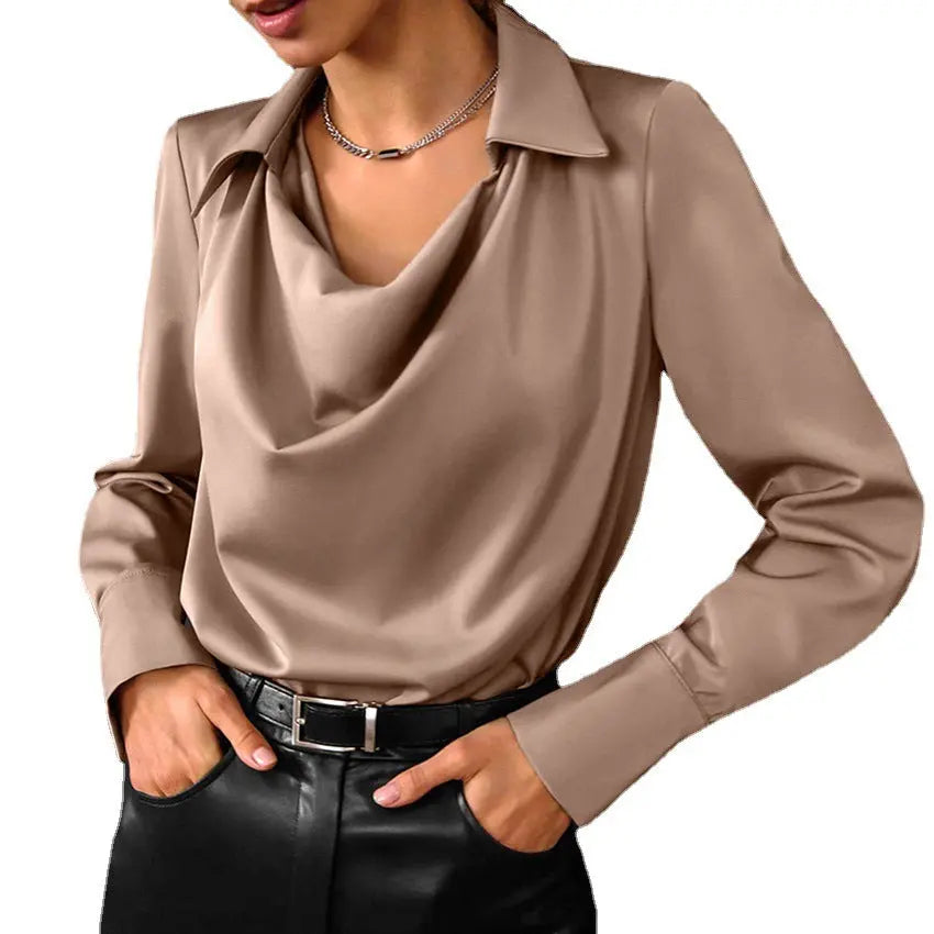 Women's Fashion Long Sleeve Irregular Collar Drape Shirt JNi3 shop