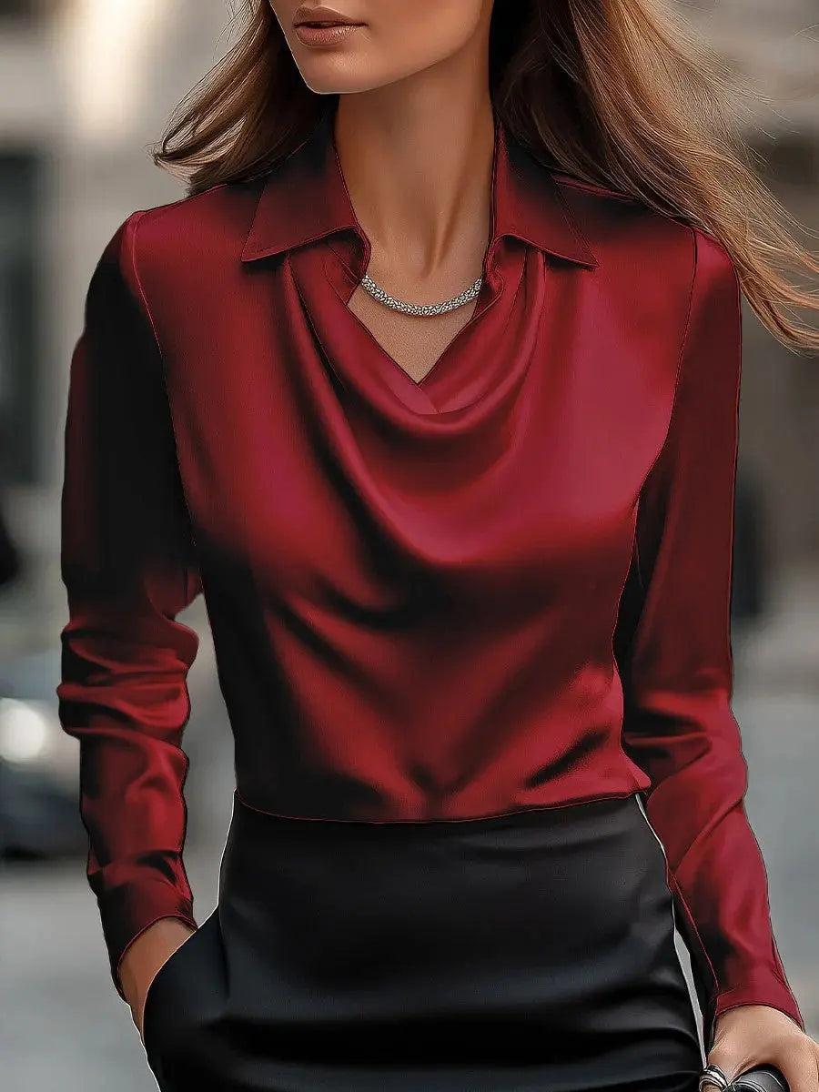 Women's Fashion Long Sleeve Irregular Collar Drape Shirt JNi3 shop
