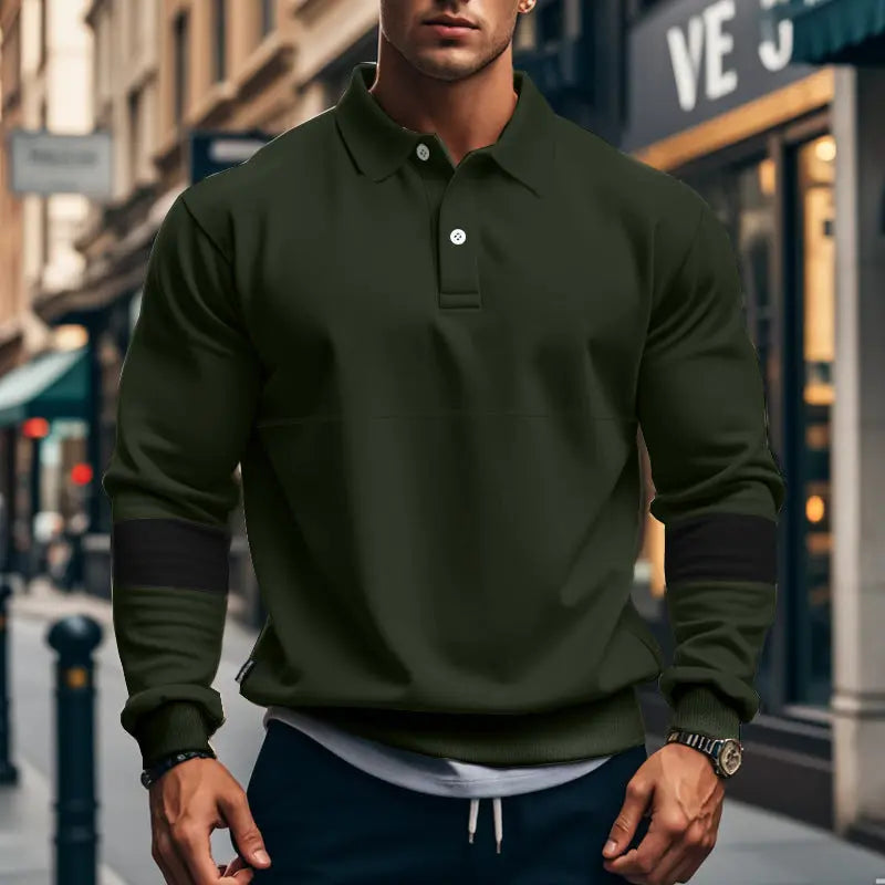 Fashion Long-sleeved Lapel Polo Shirt With Button Men's Loose Casual Sports Top Fall Spring Clothing Dropshipman