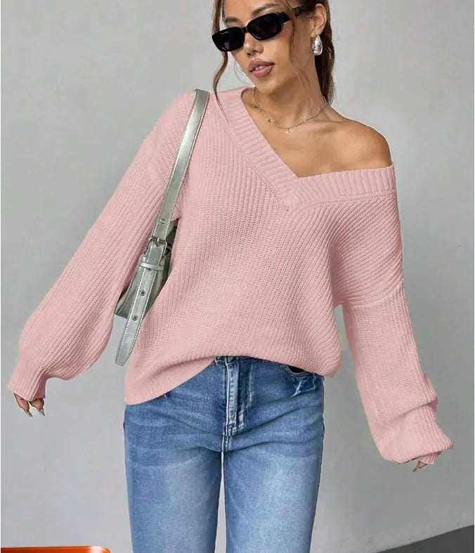 Fashion Casual Women's Loose V-neck Sweater Cjdropshipping