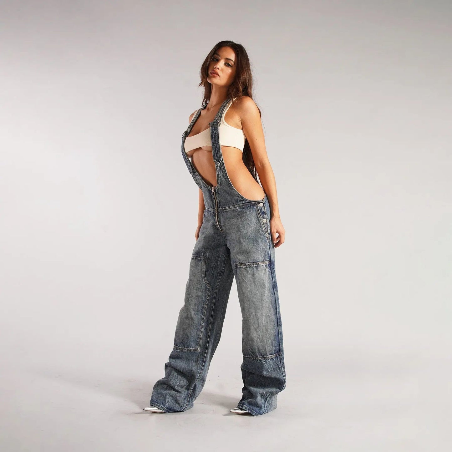 Y2K Zipper Denim Overalls With Pockets Fashion Loose Suspender Jumpsuit Streetwear Jeans Pants Womens Clothing Cjdropshipping