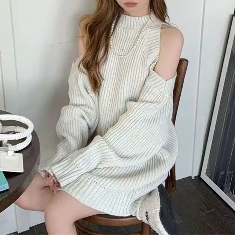 High-end Mock Neck Sweater Dress Women's Season Loose JNi3 shop