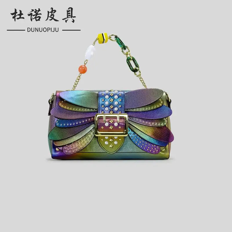 Contrast Color Heavy Industry Manual Rivet Butterfly Wings Handbag Cjdropshipping