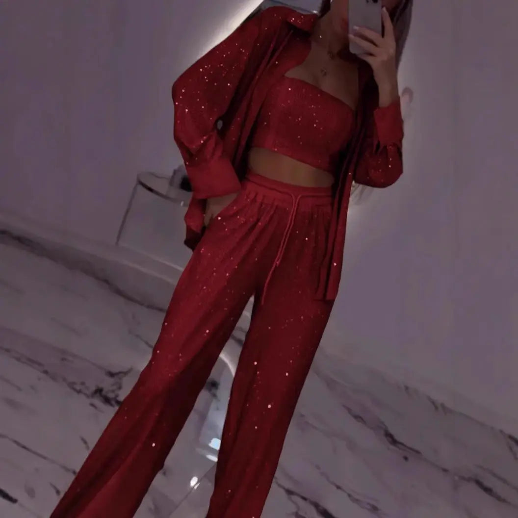 Loose Sequins Jacket Tube Top Three-piece Suit Cjdropshipping
