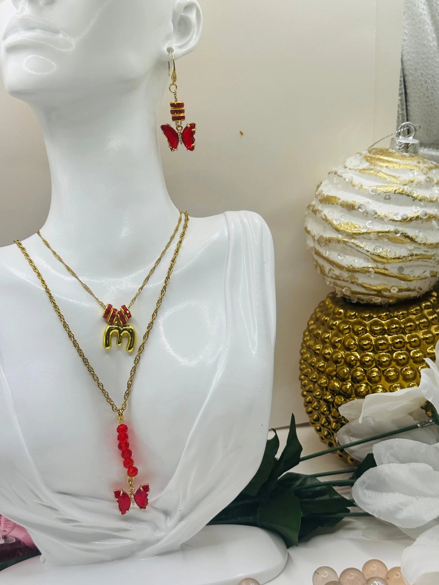 Butterfly Customizable Initial Birth Month layered Necklace and Earrings set. - JNi3 shop