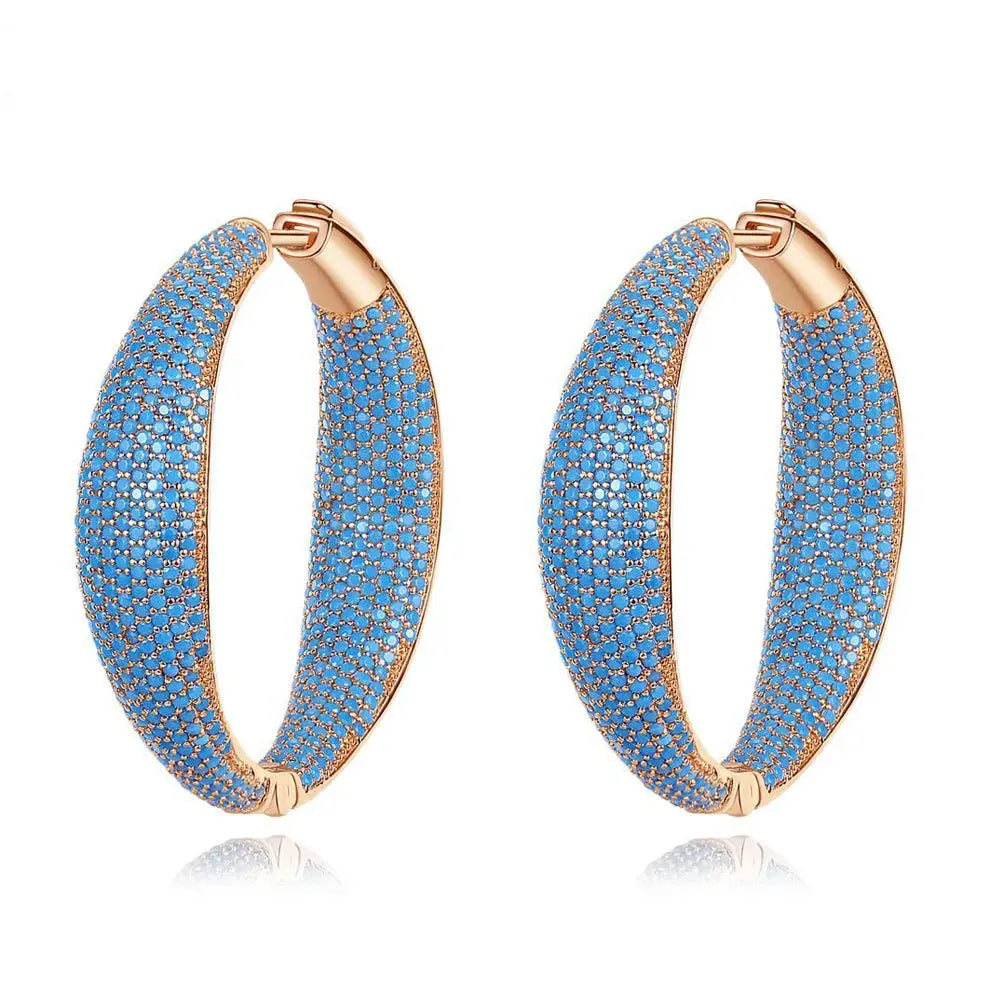 Luxury Turkish Light Blue Cubic Zirconia Large Loop Hoop Earring for Women Fashion Statement Light Gold Plated Jewelry JNi3 shop
