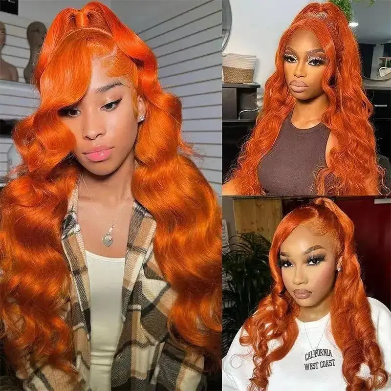 Ginger Orange Honey Blonde Color Body Wave Synthetic 13X4 HD Lace Frontal Wig For Women Prepucked With Baby Hair Glueless Wigs JNi3 shop
