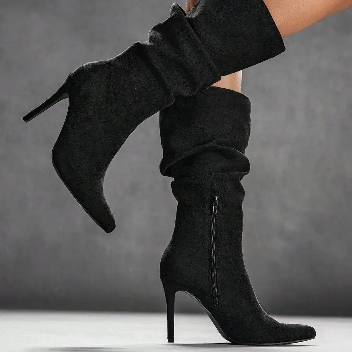 Women's Denim Slouchy Knee High Boots Stiletto Heel Pointed Toe Side Zip Trendy Autumn Winter Fashion Elegant Party Daily Wear JNi3 shop