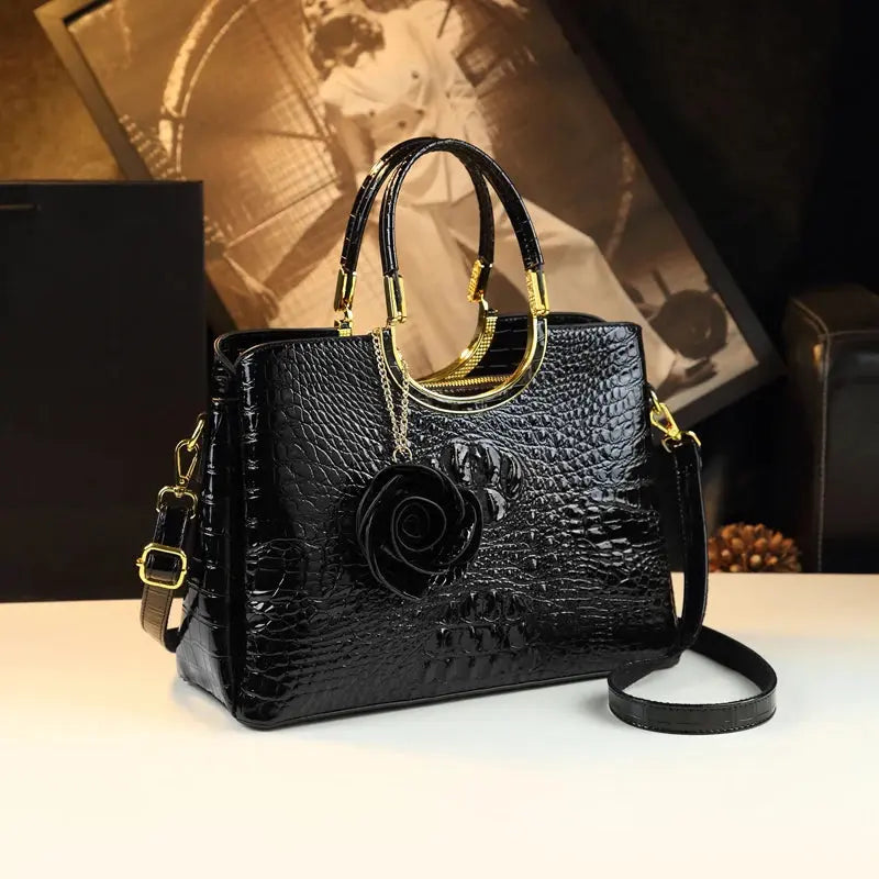 Genuine Leather Women's Handbags Crocodile Pattern Lady Flower Tassel Shoulder Messenger Bag Fashion Wedding Top Handle Bags JNi3 shop