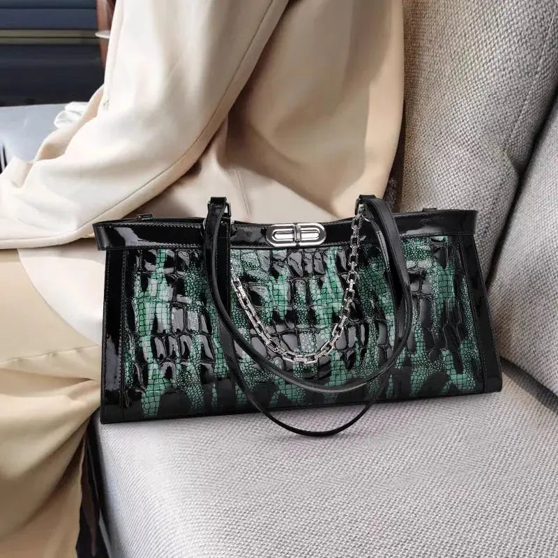 Fashionable Luxury Cowhide Women's Bag 2024 Trend Original Brand Handbag Crocodile Pattern Large Capacity Horizontal Bag JNi3 shop