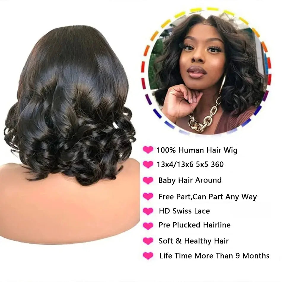 Body Wave Human Hair Short Bob Wig 13x6 HD Transparent Lace Frontal Wigs 360 HD Full Lace Human Hair Wig Pre-Plucked JNi3 shop