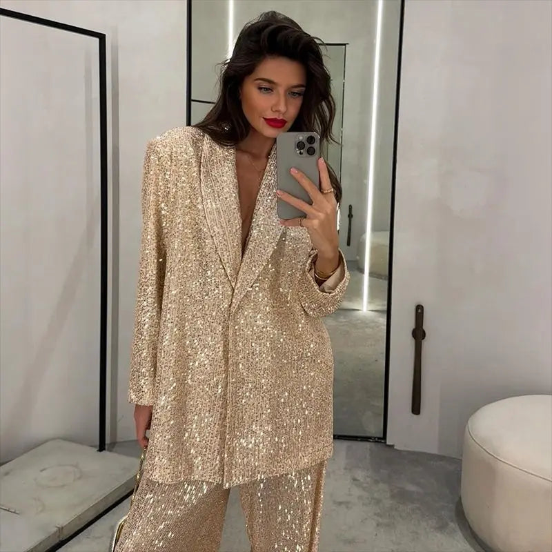 Casual Women's Clothing Sequin Blazer Trousers Suit Cjdropshipping