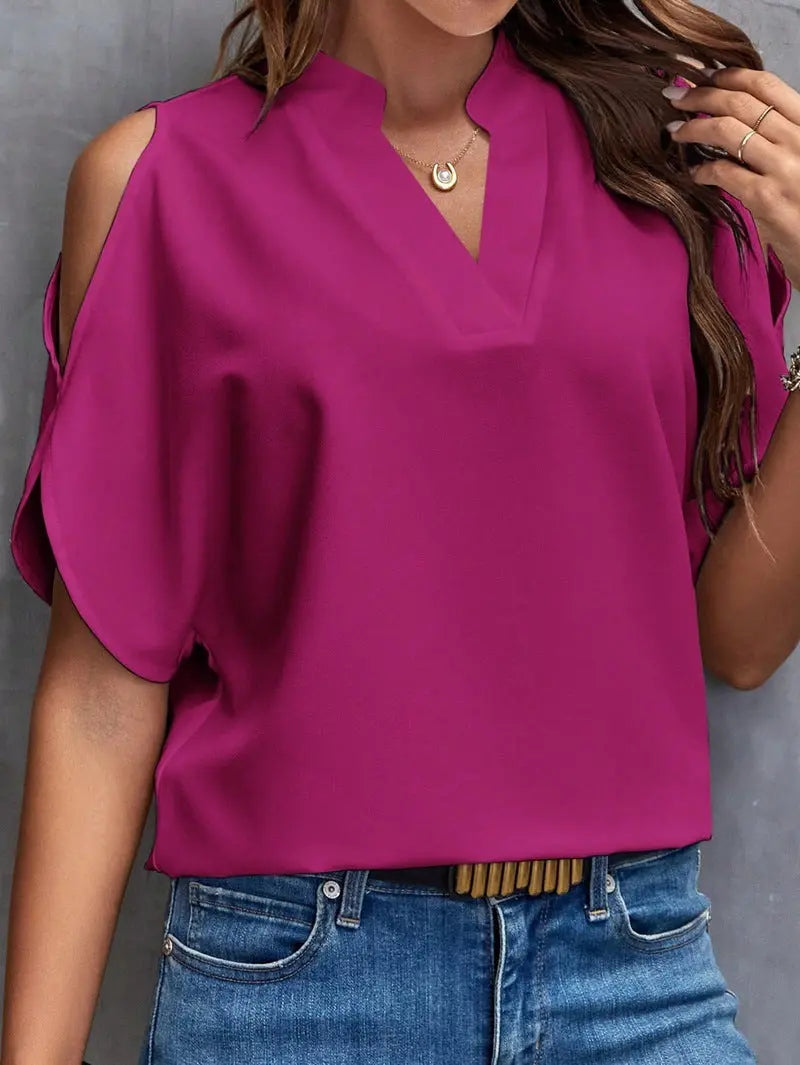 V-neck Graceful And Fashionable Off-the-shoulder Sleeves Women's Top JNi3 shop