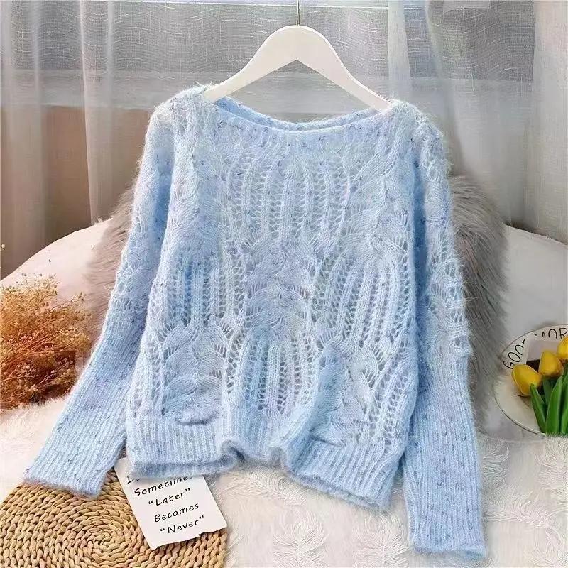Women's Sweater Pullover Loose Autumn Clothing Retro Twist Hollow Top Short JNi3 shop