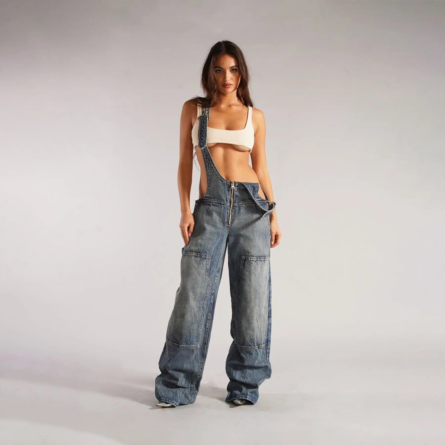 Y2K Zipper Denim Overalls With Pockets Fashion Loose Suspender Jumpsuit Streetwear Jeans Pants Womens Clothing Cjdropshipping