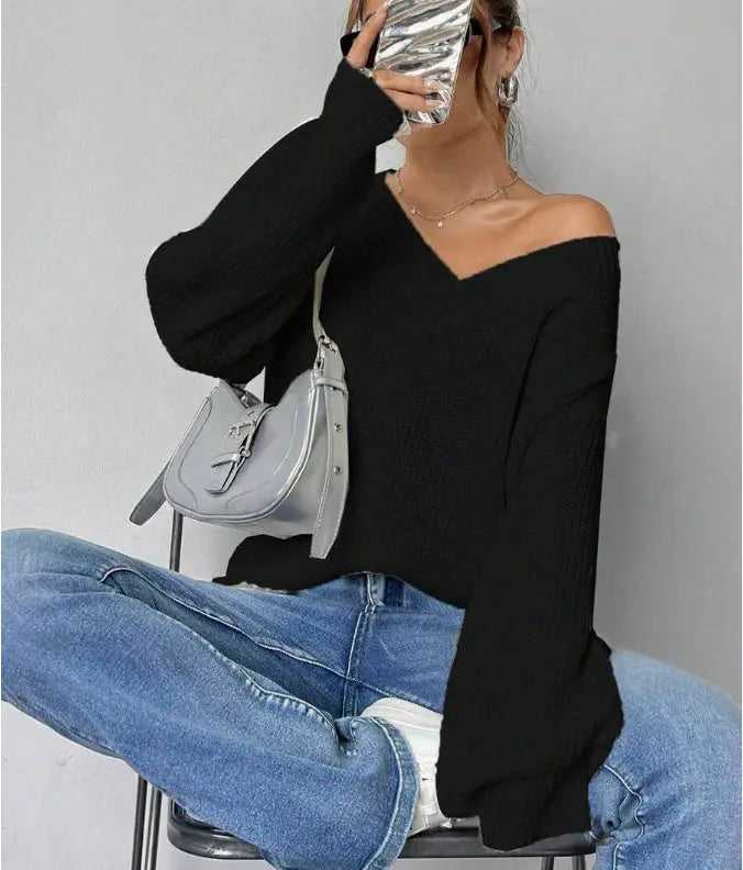 Fashion Casual Women's Loose V-neck Sweater Cjdropshipping