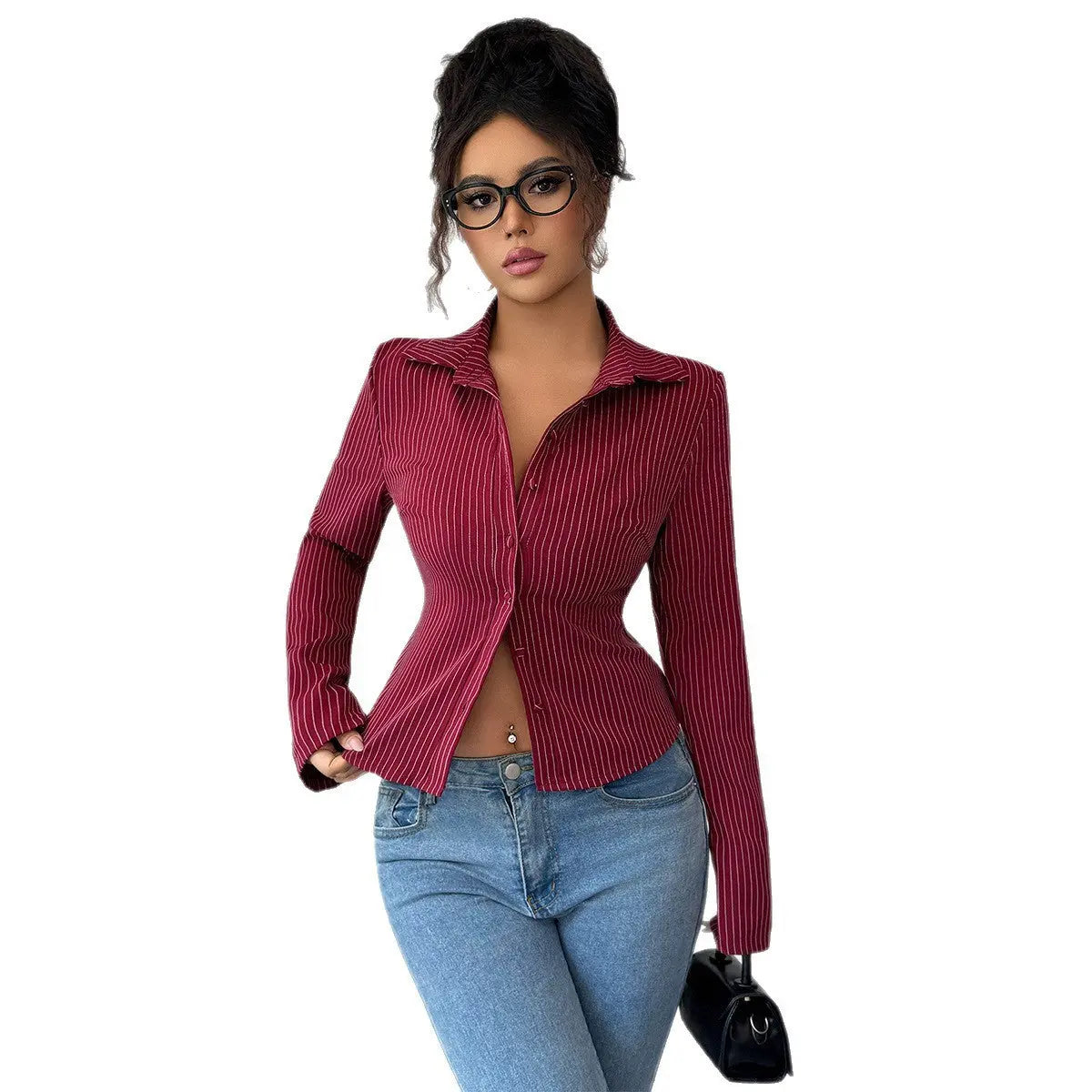 Fashion Striped Long Sleeves Cardigan Shirt Women JNi3 shop