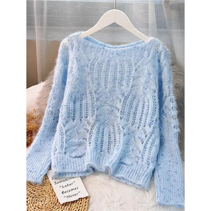 Women's Sweater Pullover Loose Autumn Clothing Retro Twist Hollow Top Short JNi3 shop