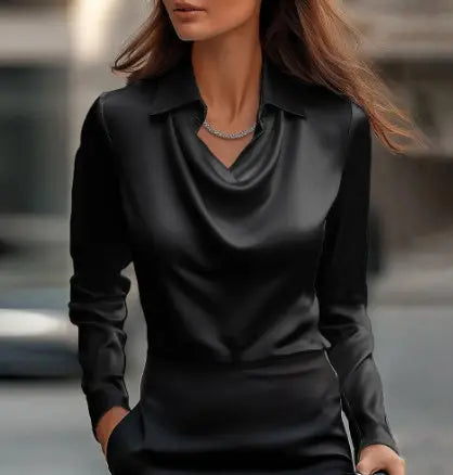 Women's Fashion Long Sleeve Irregular Collar Drape Shirt JNi3 shop