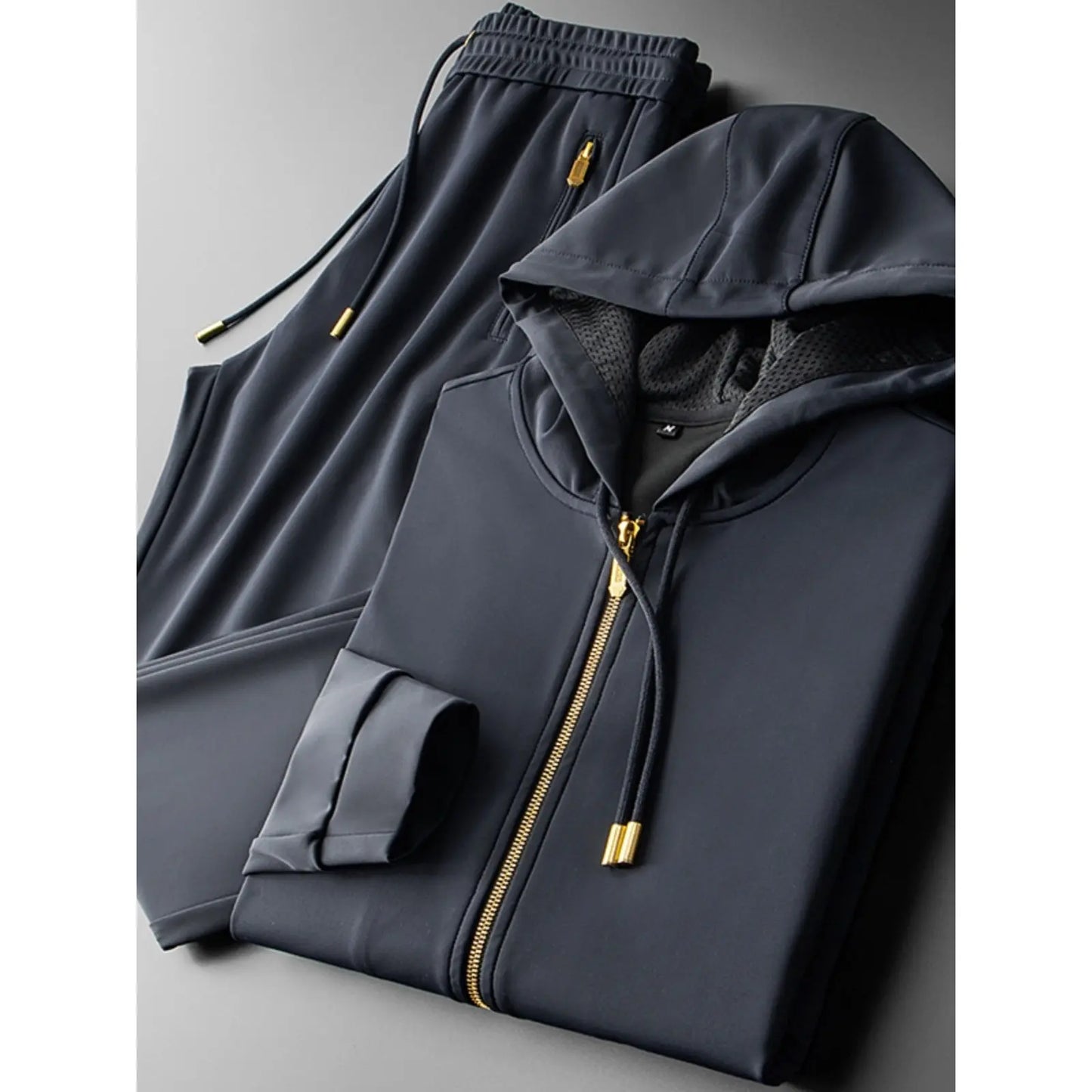 Contrast Color Men's Thickened Two-piece Suit Sweater Zipper Casual Suit JNi3 shop