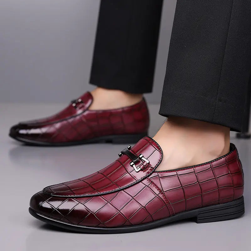 Men's Plaid Light Luxury Plus Size Rubber Sole Lightweight Leather Shoes Cjdropshipping
