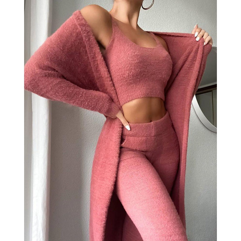 Cozy Pajama Set, 3 Piece Lounge Set, Cute Loungewear, Warm Suit Sets, Matching Set, Lounge Set, 3 Piece Pant Sets, Women Winter Dress Cjdropshipping