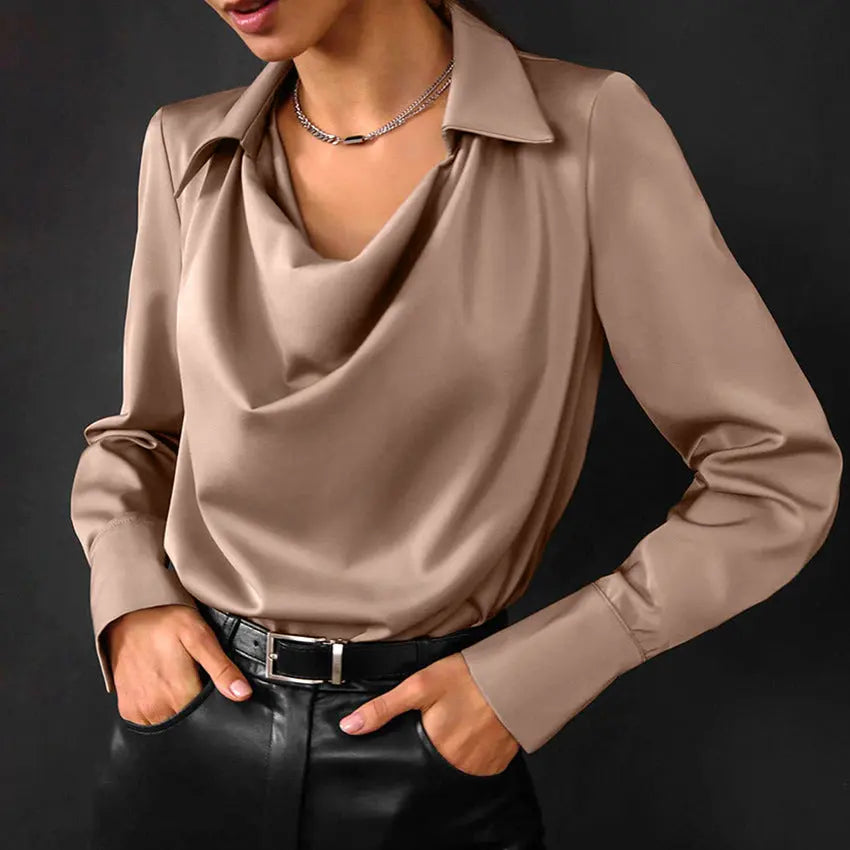 Women's Fashion Long Sleeve Irregular Collar Drape Shirt JNi3 shop