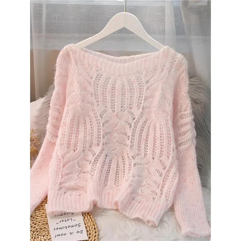 Women's Sweater Pullover Loose Autumn Clothing Retro Twist Hollow Top Short JNi3 shop