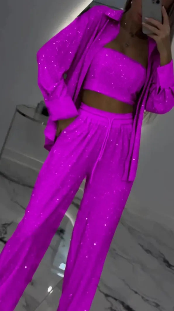 Loose Sequins Jacket Tube Top Three-piece Suit Cjdropshipping