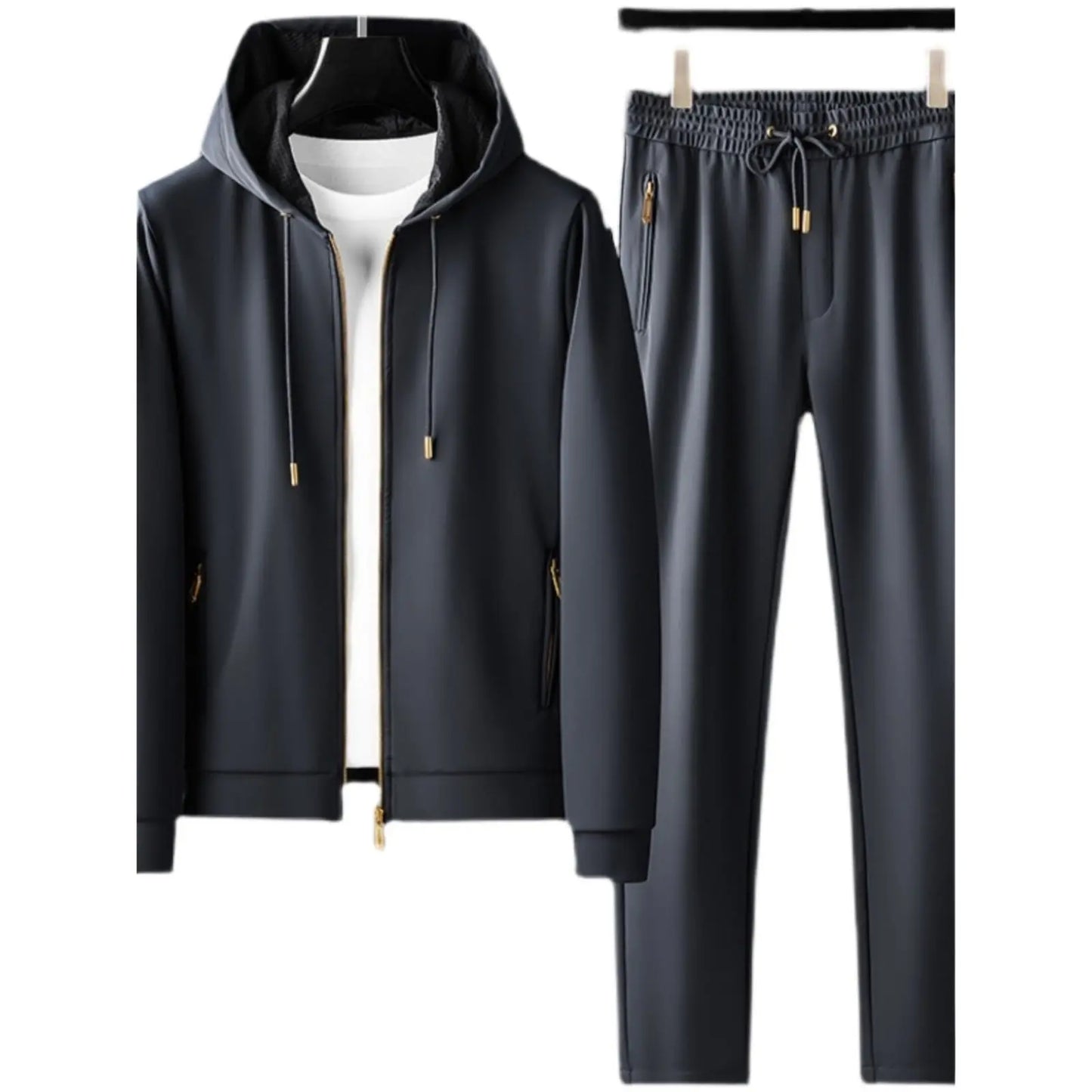 Contrast Color Men's Thickened Two-piece Suit Sweater Zipper Casual Suit JNi3 shop