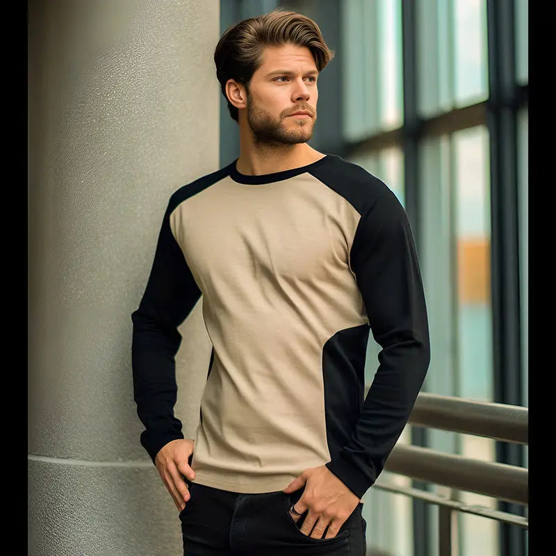 Autumn And Winter New Long Sleeve T-shirt Men's Base Shirt Matching Color Round Neck Sleeve Men's Long Sleeve T-shirt Dropshipman