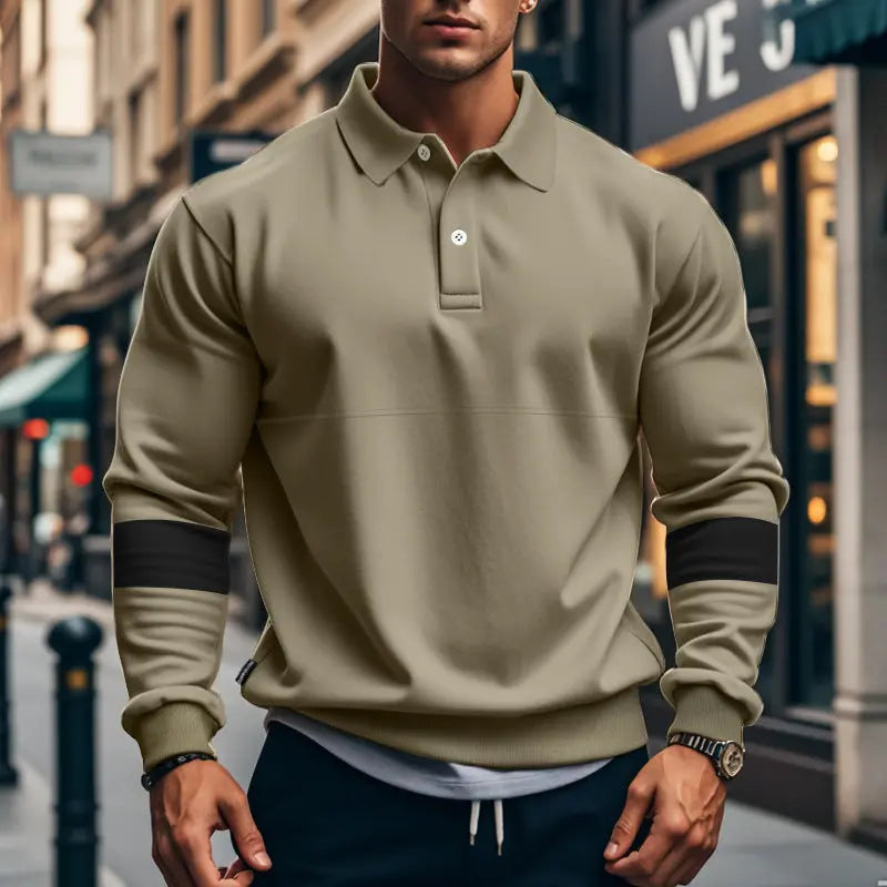 Fashion Long-sleeved Lapel Polo Shirt With Button Men's Loose Casual Sports Top Fall Spring Clothing Dropshipman