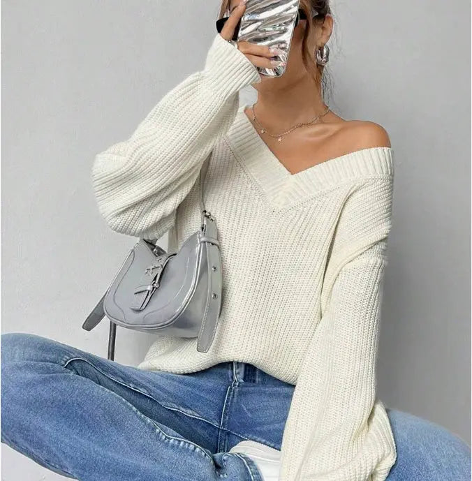 Fashion Casual Women's Loose V-neck Sweater Cjdropshipping