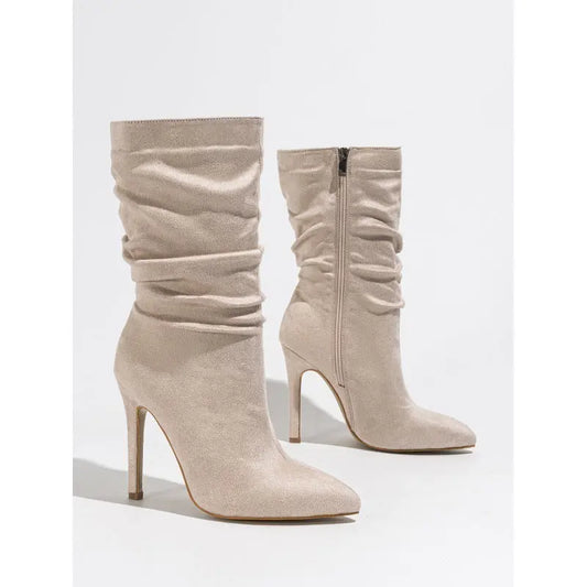 New Style Natural Wrinkle Stiletto Pointed Toe Fashion All-match Street Middle Boots Cjdropshipping