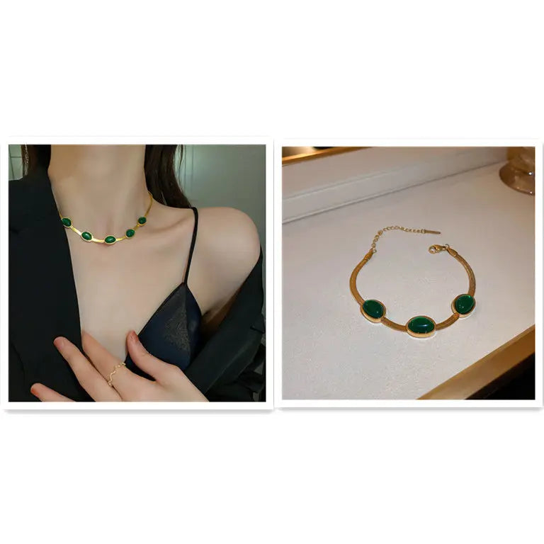 Fashion Jewelry Green Stone Crytal Snake Chain Multilayer Necklace For Women Pendant Boho Fashion Jewelry Gift JNi3 shop