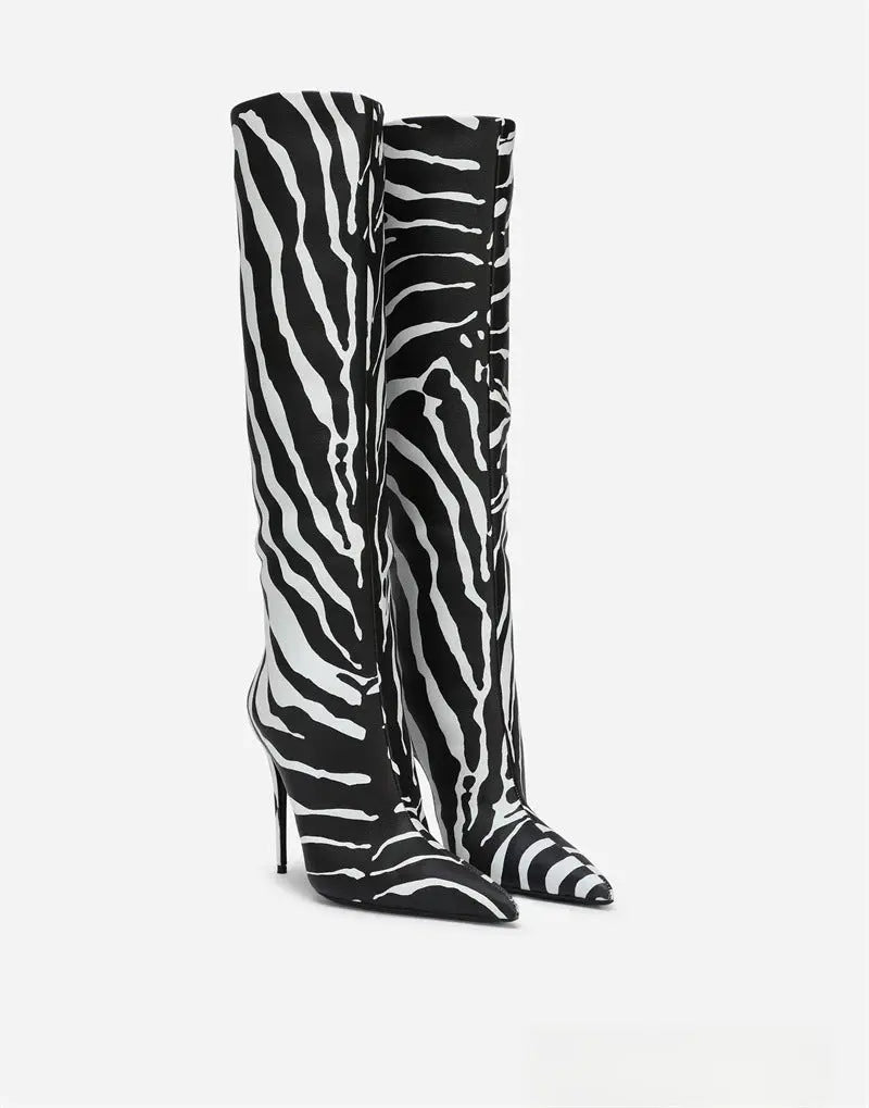 Women's Fashion Pointed Stiletto Heel Leopard Print Boots Dropshipman