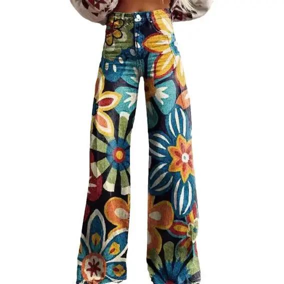 Women's 3D Printed Straight Casual Wide-leg Pants Cjdropshipping