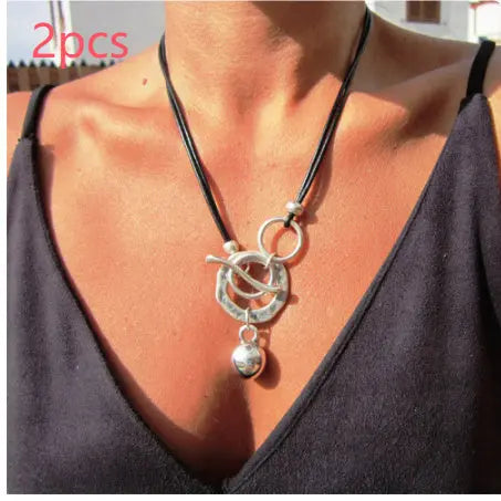 Bohemian Ring Leather Necklace OT Buckle Drop Cjdropshipping